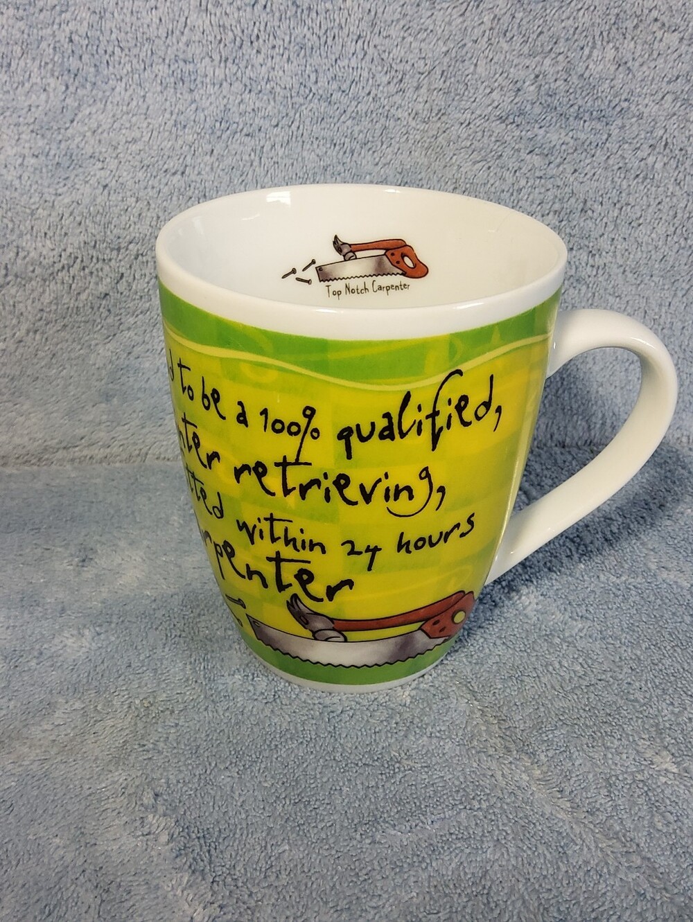 History & Heraldry Top Notch Carpenter Coffee Mug Fine Porcelain Tool Box Design